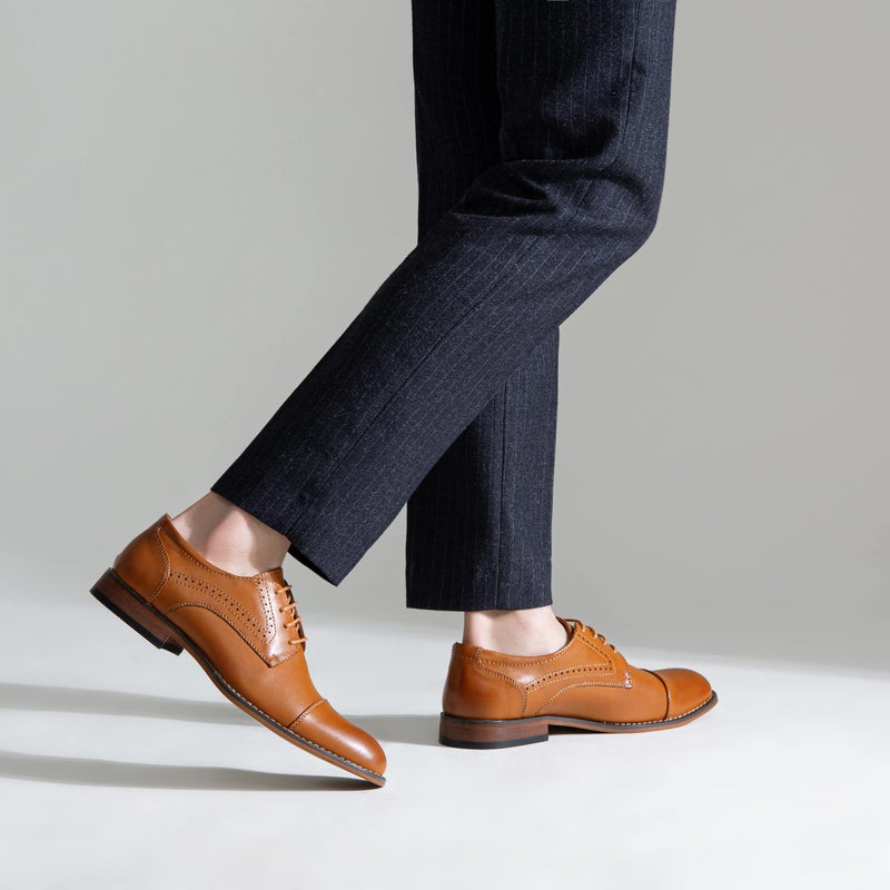 Vostey Men's Dress Shoes Brown Classic Cap Toe Brogue Men Oxfords (BMY636 Yellow Brown Size 7) - Image 5